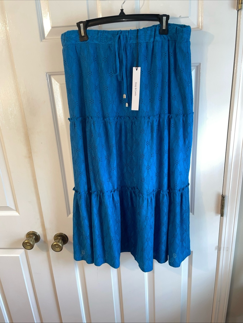 Bright Blue Eyelet Tiered Midi Skirt - Unknown Brand